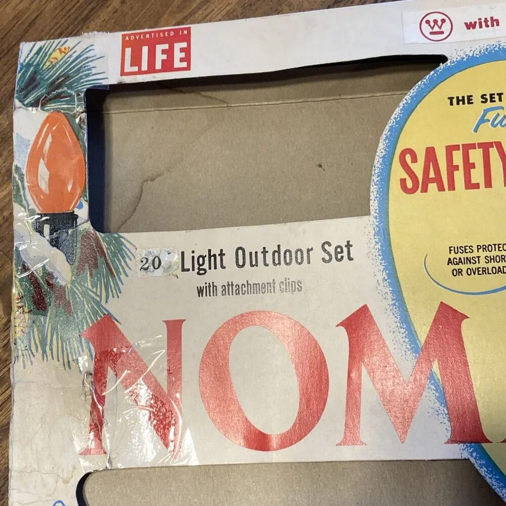 Vintage Noma Lites BOX ONLY Large 20”x11” Westinghouse Lamps Colorful Santa